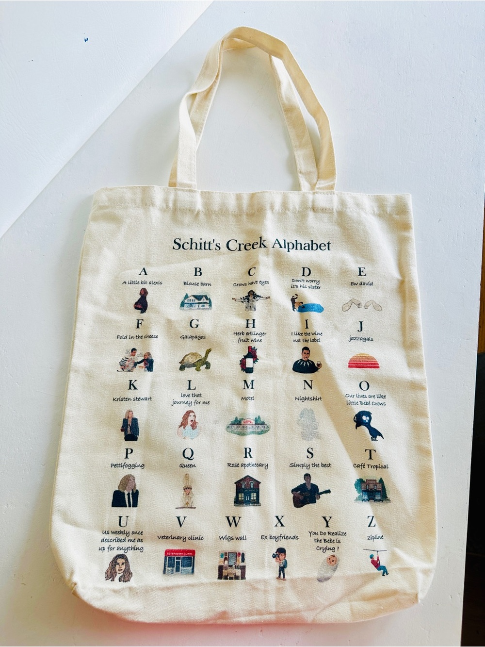 Cream Alphabet Print Tote Bag